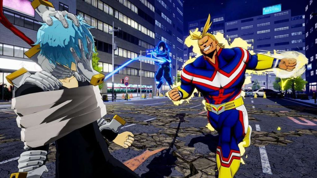 Shota Aizawa and All Might fighting Tomura Shigaraki