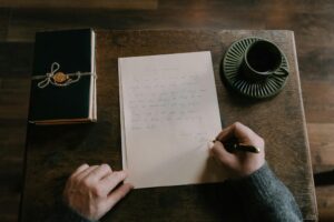 Overhead shot of person writing thoughts of gratitude